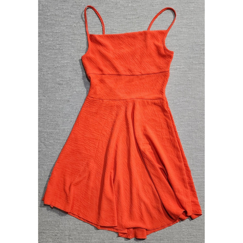 See You Monday Los Angeles Skater Dress Orange Red Spaghetti Strap Mini Medium